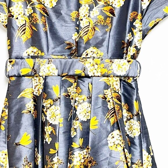 NWOT eShakti Quincy Grey Yellow Dragonfly Floral Mother of the Bride Dress Sz 16 - Picture 3 of 8